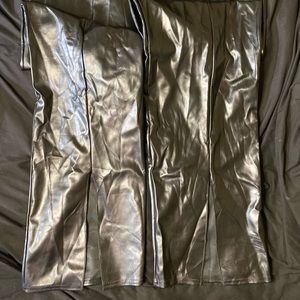Faux leather seam split hem pants